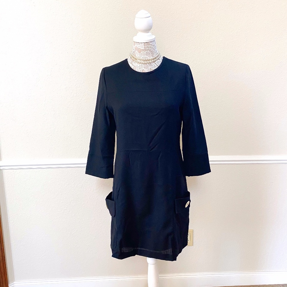 rag & bone | Wool Shift Dress 3/4 Sleeves in Black